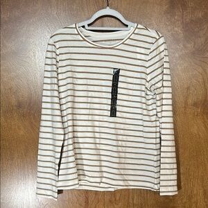 Banana Republic Gold and White Striped Long Sleeve Tee